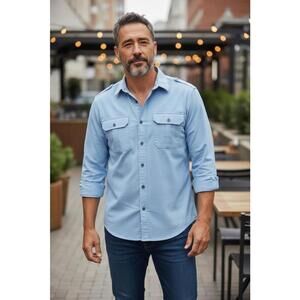 Chaps Denim Men’s XXL Custom Fit Utility Button Front Shirt Blue 100% Cotton NWT